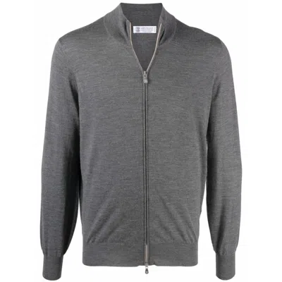 Brunello Cucinelli Zipped Knit Cardigan In Gray