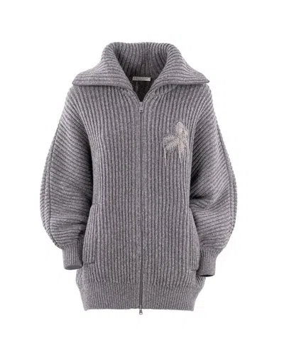 Brunello Cucinelli Zipped Knitted Cardigan In Grey