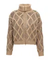 Brunello Cucinelli Zipped Open-knit Cardigan In Nude