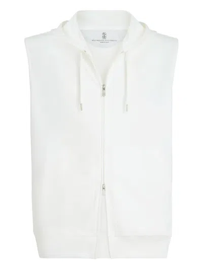 Brunello Cucinelli Zipped Sleeveless Hoodie In White