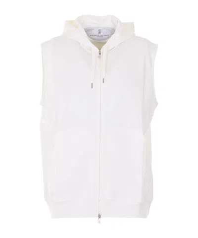 Brunello Cucinelli Men Hooded And Zipped Vest In White