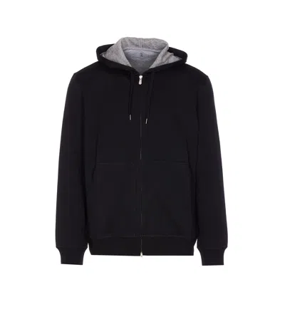 Brunello Cucinelli Men Zipped Double Hoodie In Black