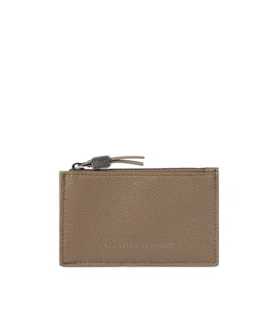 Brunello Cucinelli Zipper Card Holder In Gray