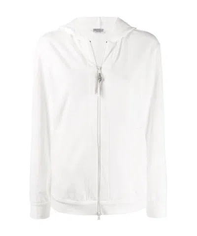 Brunello Cucinelli Zipper Long-sleeved Hat Casual Jacket In White