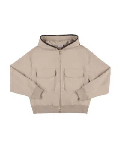 Brunello Cucinelli Babies' Zippered Hooded Hooded Hoodie In Gray