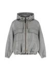 Brunello Cucinelli Shiny Zipper Pull Puffer Jackets Silver In Gray