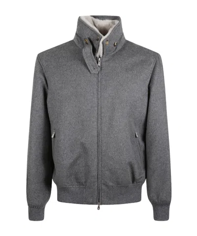 Brunello Cucinelli Zip-up Bomber Jacket In Gray