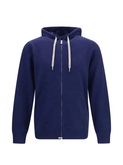 Brunello Cucinelli Long-sleeved Hooded Sweatshirt In Blue