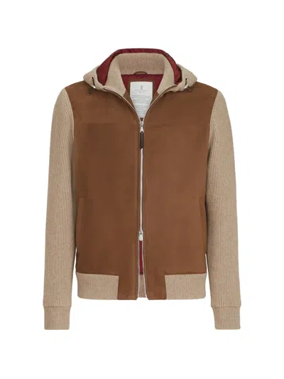 Brunello Cucinelli Zip-up Hooded Bomber Jacket In Brown
