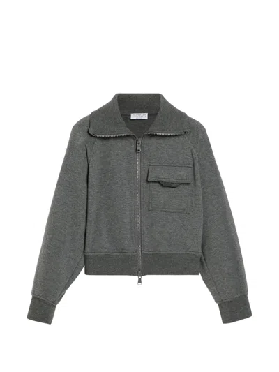 Brunello Cucinelli Kids' Zip-up Hoodie In Grey