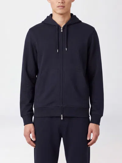 Brunello Cucinelli Zip-up Hoodie In Cashmere And Silk With Drawstring In Blue