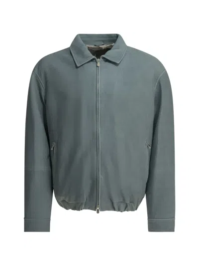 Brunello Cucinelli Zip-up Light-blue Leather Jacket In Green