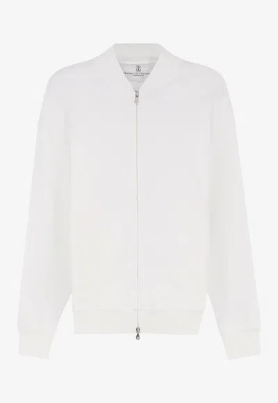 Brunello Cucinelli Zip-up Ribbed Bomber Jacket In White