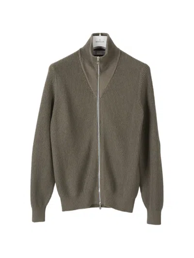Brunello Cucinelli Zip-up Ribbed-knit Cardigan In Green