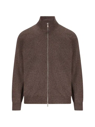 Brunello Cucinelli Virgin Wool-silk-cashmere Cardigan In Brown