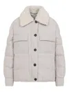 Brunello Cucinelli Shearling-collar Down Jacket In Gray