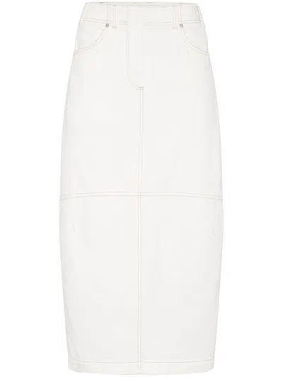 Brunello Cucinelli High-waisted Denim Midi Skirt In White