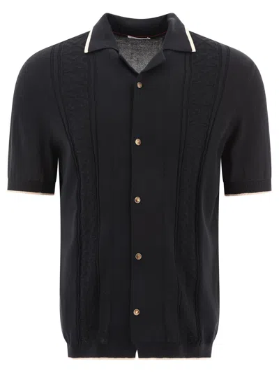 Brunello Cucinelli Cotton Jacquard Ribknit Polo Shirt In Black