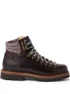 Brunello Cucinelli Wool And Cashmere-blend Trimmed Glossed-leather Boots In Brown