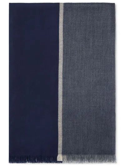 Brunello Cucinelli Wool-silk Blend Scarf With Fringed Edges In Blue