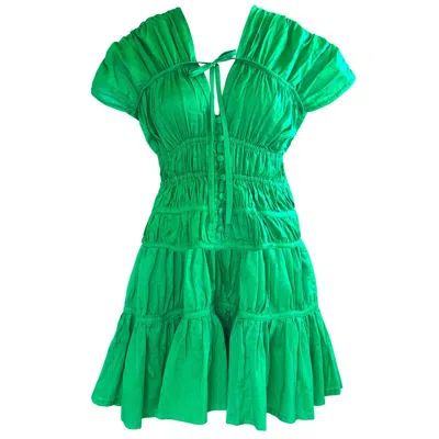 Brunna Co Srikandi Ruffle Cotton Dress In Green