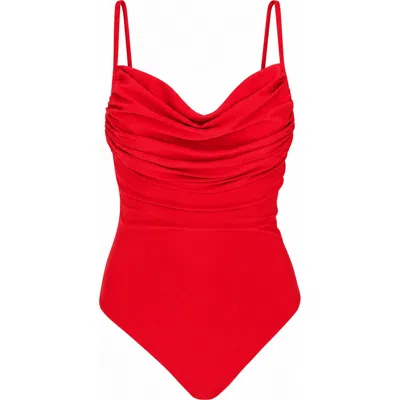Brunna.co Manta Sculpting Plunge One-piece Recycled Swimsuit In Red