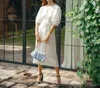 Brunna.co Meghan Crinkle Midi Dress In Off White