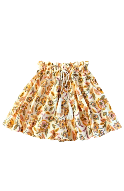 Brunna.co Sekar Floral Skort | High-waisted Cotton Skirt Shorts In Brown