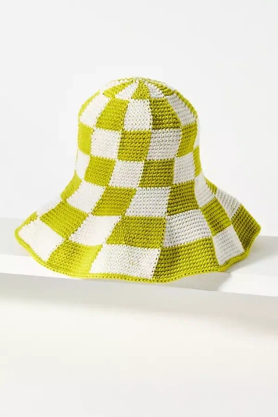 Brunna.co Shilo Checkered Crochet Bucket Hat In Green