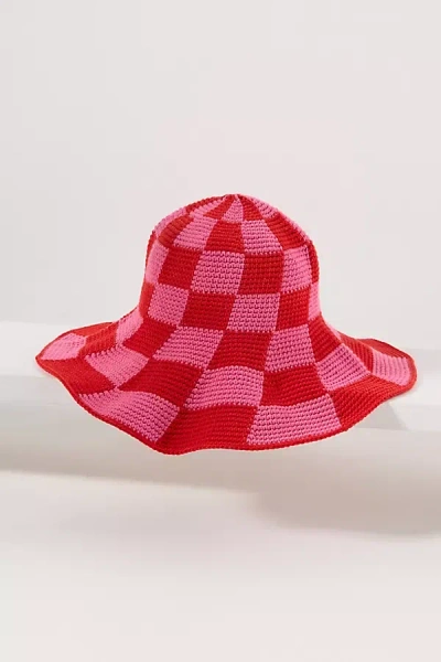 Brunna.co Shilo Checkered Crochet Bucket Hat In Red