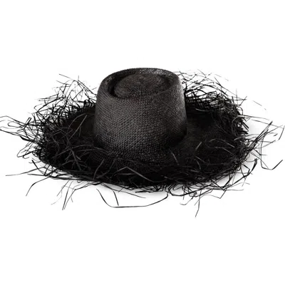 Brunna.co The Catalina Frayed Straw Sun Hat In Black