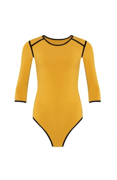 Brunna.co The Girl 3/4 Sleeve Second Skin Active Bodysuit In Yellow