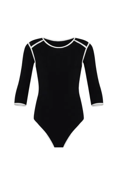 Brunna.co The Girl 3/4 Sleeves Active Bodysuit In Black