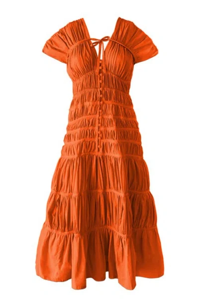 Brunna.co The Srikandi Ruffle Maxi Dress In Orange