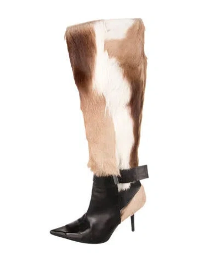 Pre-owned Bruno Frisoni Leather Animal Print Boots In Black