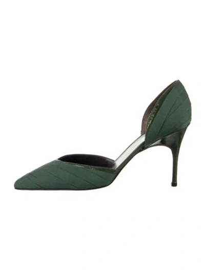 Pre-owned Bruno Frisoni Striped D'orsay Pumps In Green