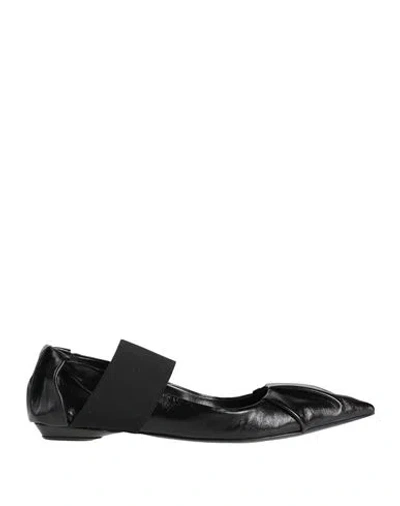 Bruno Frisoni Woman Ballet Flats Black Size 8.5 Leather, Elastic Fibres