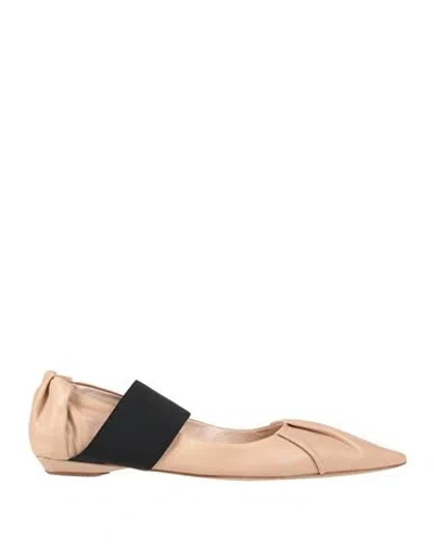 Bruno Frisoni Woman Ballet Flats Blush Size 6 Leather, Elastic Fibres In Nude