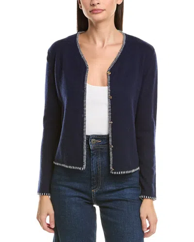 Bruno Magli Blanket Stitch Wool & Cashmere-blend Cardigan In Blue