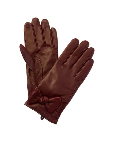 Bruno Magli Bow Detail Cashmere-lined Leather Gloves In Red