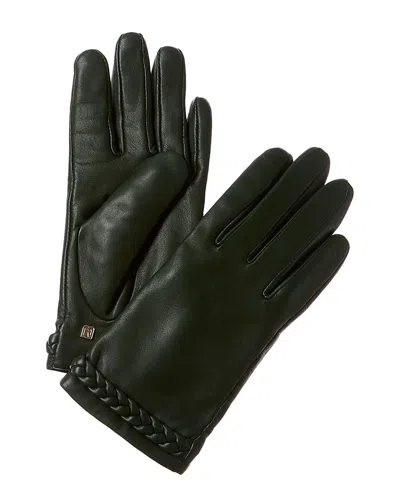 Bruno Magli Braid Cuff Cashmere-lined Leather Gloves In Green