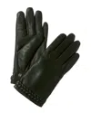 Bruno Magli Braid Cuff Cashmere-lined Leather Gloves In Green