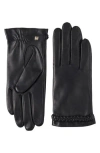 Bruno Magli Braided Cuff Leather Gloves In Black