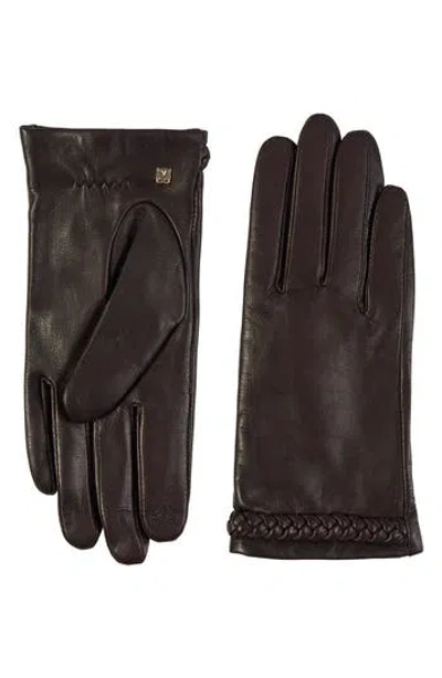 Bruno Magli Braided Cuff Leather Gloves In Brown