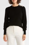 Bruno Magli Button Shoulder Wool & Cashmere Blend Sweater In Black
