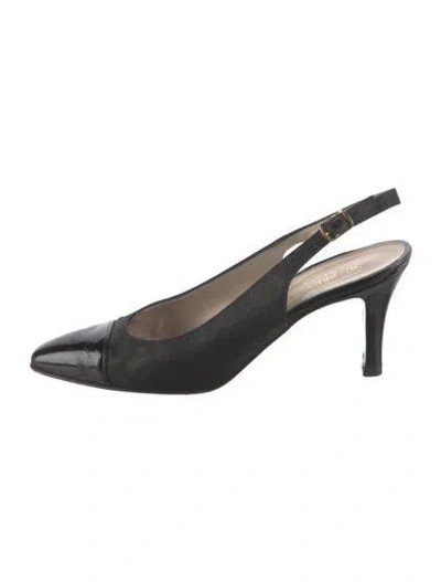 Pre-owned Bruno Magli Canvas Leather Trim Embellishment Slingback Pumps In Black