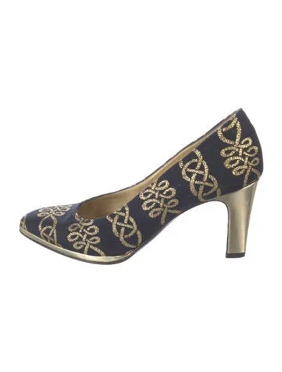 Pre-owned Bruno Magli Canvas Patterned Pumps In Blue