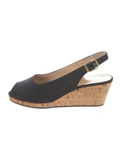 Pre-owned Bruno Magli Canvas Slingback Sandals In Black