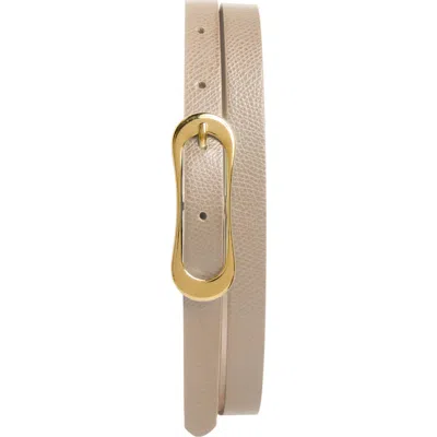 Bruno Magli Carla Slim Pebbled Leather Belt In Neutral