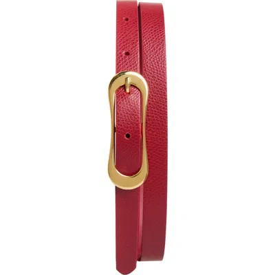 Bruno Magli Carla Slim Pebbled Leather Belt In Red